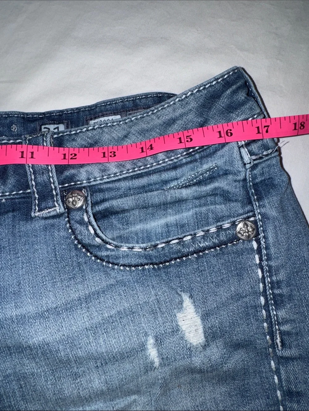 Y2K Miss Me Blue Distressed Frayed Hem Denim Shorts